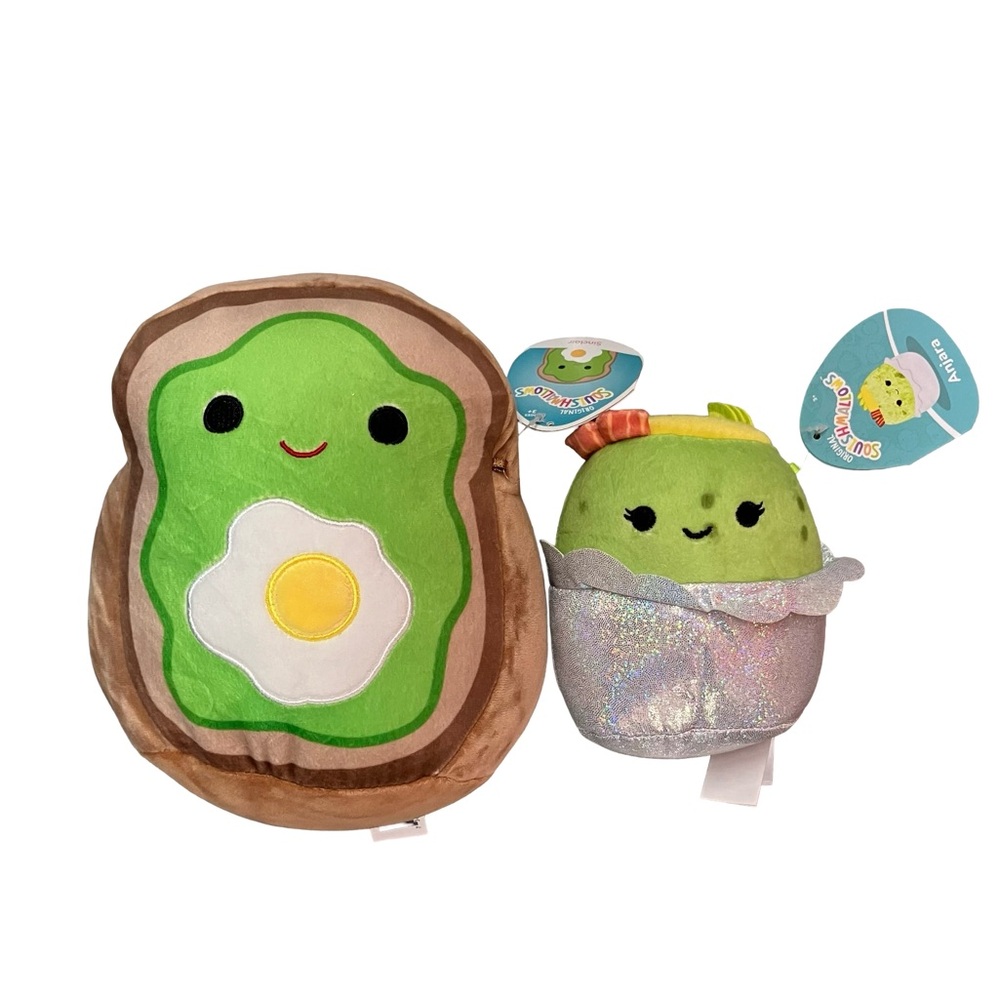 Squishmallows Green Avocado and Brown Toast Plush Duo NWT